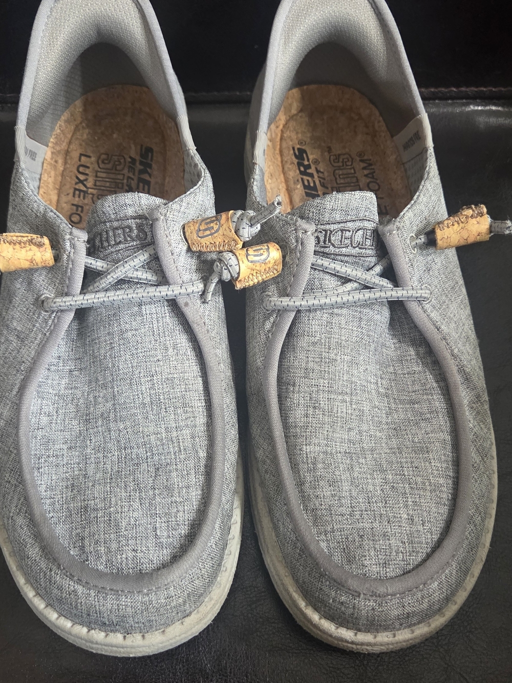 Skechers Men’s Grey Fabric Slip-On Loafers with Cork Accents Size 7 Shoes